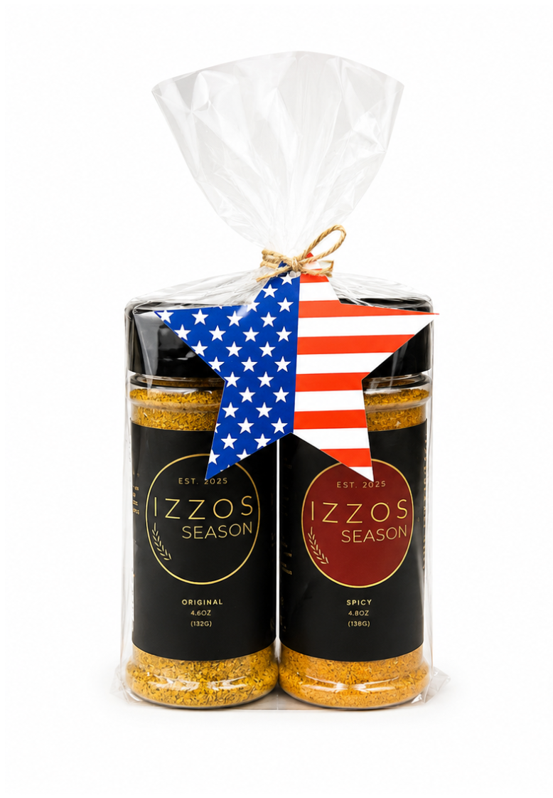 Two packages of IZZOS Season with American flags on a white background