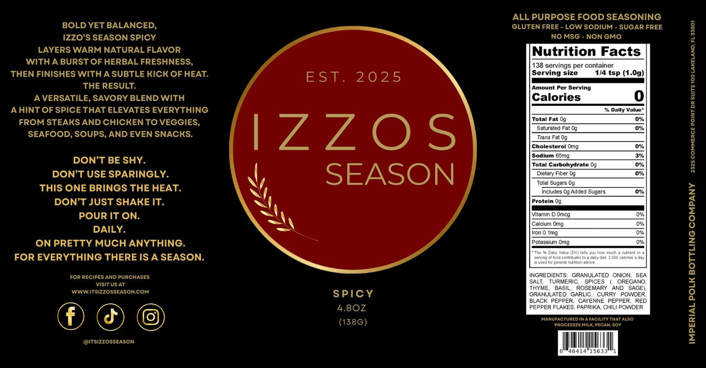 Izzo's Season Spicy All Purpose Seasoning - Bold Premium Flavor Blend 4.8oz